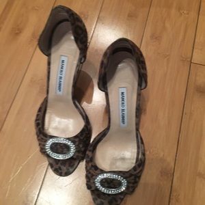 Manila Blahnik leopard mule with jewel buckle